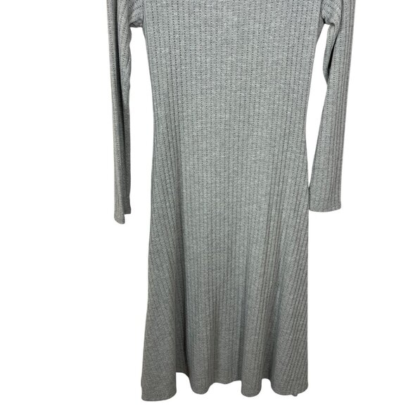 See You Monday Ribbed Knit Fit & Flare Dress Sz L | Gray Long Sleeve Casual - Picture 10 of 11